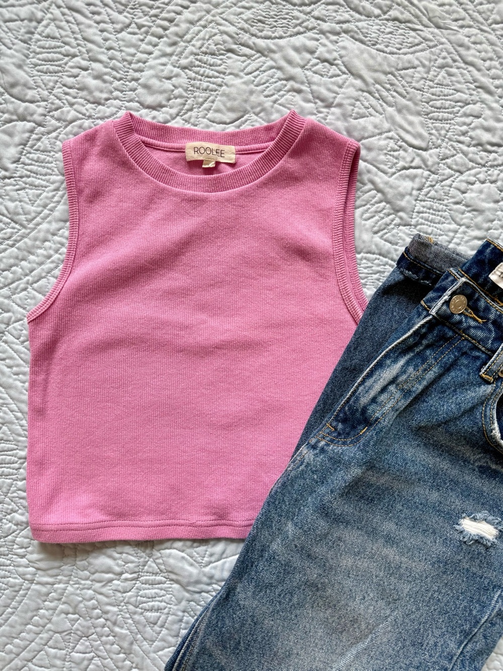 Roolee Pink Ribbed Crop Tank